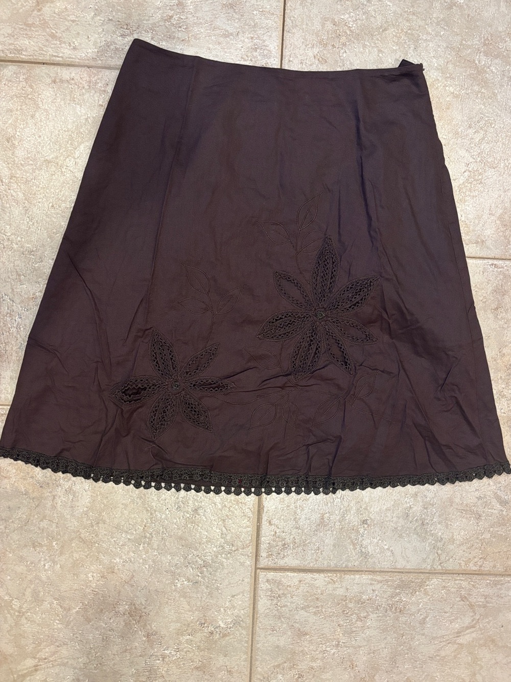 For The Republic Dark Brown Cotton Eyelet A-Line Skirt